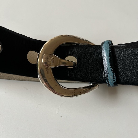 Michael Kors Black Leather Belt with Gold Buckle - Picture 2 of 5
